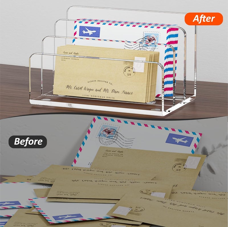 FUCDTEFC Desk Mail Organizer, 3 Section Clear Acrylic File Holder Letter Organizer, Vertical Lightweight Modern Envelope Holder Desk Accessories & Workspace Organizers for Office, Home, School - Image 5